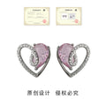 Silver Open Heart Pink Crystal Stud Earrings Teardrop Pair view 3