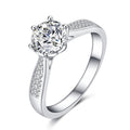 Silver Tone Six Prong Round Solitaire Pavé Ring Sizes 6-10 view 5