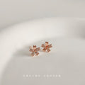 Rose Gold Mini Five Petal Flower Clear CZ Stud Earrings view 4