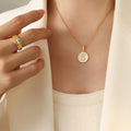 Gold Round Mother Of Pearl Initial Letter Pendant Necklace view 8
