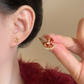 Gold Tone Red Rocking Horse Stud Earrings with Clear Crystals view 3