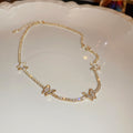 Gold Rhinestone Tennis Butterfly Station Necklace Single Style view 6