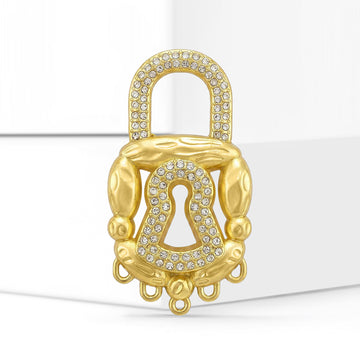 Ornate Padlock Brooch in Polished Metal for Jackets and Scarves