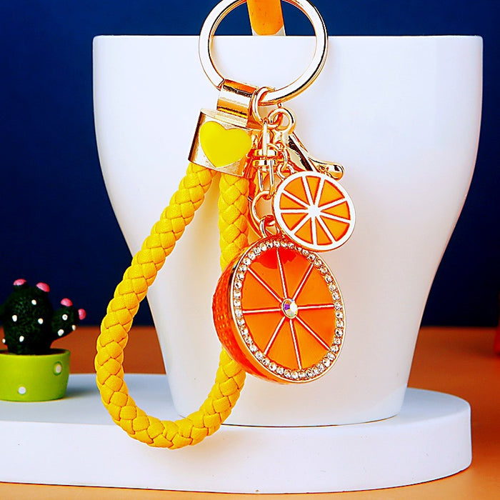 Double Orange Slice Keychains with Plain Heart Cord and Loose Loop Options