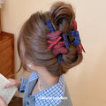 Plaid Fabric Teddy Bear Bow Shark Hair Claw Clip Style view 3