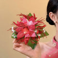 Fabric Orchid Duckbill Hair Clips in Red and Yellow view 1