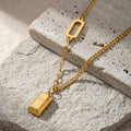 Gold Bar Pendant Necklace With Oval Link LOVE GOLD Lettering view 3