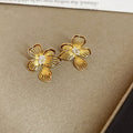 Gold Tone Red Heart And Flower Earrings With Decorative Metal Details view 7