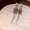 Crystal Wheat Spray Drop Earrings with Long Metal Tassels view 7