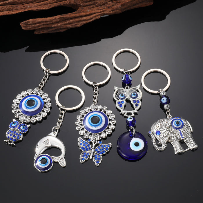 Silver Tone Animal and Evil Eye Split Ring Keychains