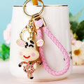 Jeweled Cute Cow Keychains in Five Colors with Braided Loop Options view 2
