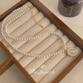 White Pearl Strand Gold Tone Oval Halo Pendant Necklace view 4