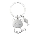 Silver Cute Cat Fish Charm Metal Keychain Split Ring view 5