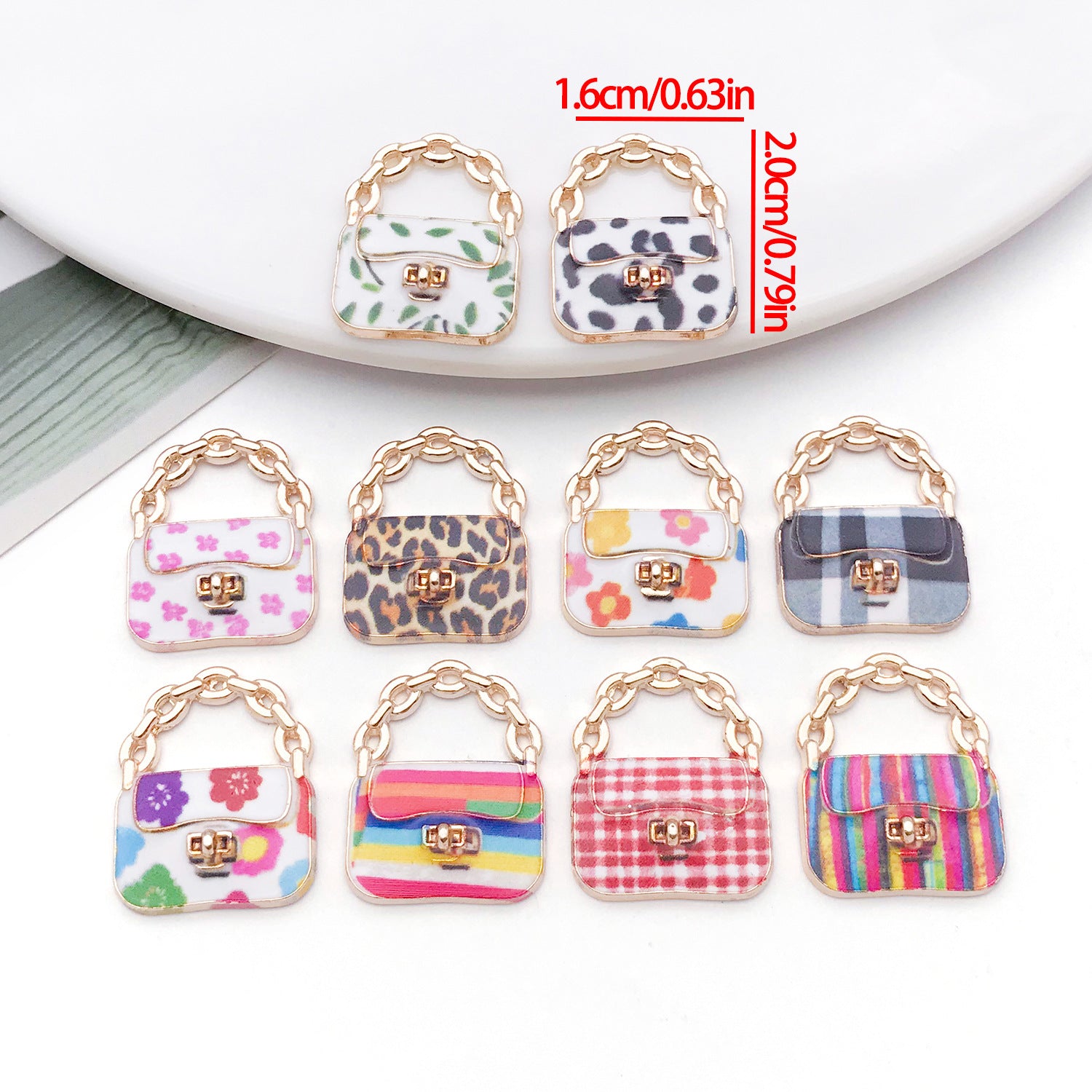 Enamel Printed Zinc Alloy Handbag Charm Pendants for Earrings Necklace Keychain Making