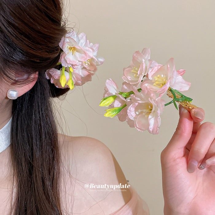 Pink Fabric Flower Blossom Duckbill Hair Clip Styles