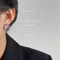 Silver Tone Iridescent Pink Heart Double Frame Stud Earrings view 3