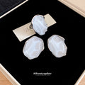 Silver White Resin Oval Ring and Stud Earrings Set view 2