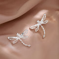 Silver Openwork Dragonfly Ear Clips Clear Rhinestone Accents view 2