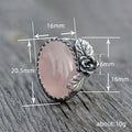 Silver Pink Cabochon Flower Leaf Finger Ring Sizes 5-12 view 3
