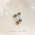 Silver Tone Double Pave Ball Barbell Stud Earrings In Seven Colors view 6