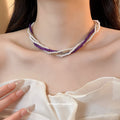 Purple Gold and Silver Tone Multi Strand Beaded Necklace view 3