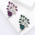 Branch With Pearl Brooch In Metal With Faceted Crystal Leaves And A Large Colored Round view 1