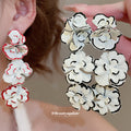 Black White And Red White Floral Drop Stud Earrings view 1