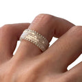 Purple Seed Bead Wide Band Ring Silver Edge Bead Rows view 5
