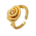 Gold Rose Flower Open Ring Clear Center Stone Size 6 view 5