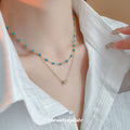 Gold Turquoise Bead Necklace Round and Heart Two Styles view 3
