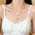 Beaded Flower Pendant Necklaces In Four Pastel Colors view 5