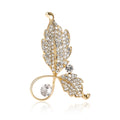 Crystal Double Leaf Stem Brooch in Gold or Silver Tone view 5