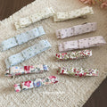 Floral Fabric Bow Duckbill Hair Clips Cream Blue Pink view 4