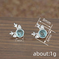 Blue Center Reindeer Stud Earrings in Silver Tone Polished Metal Jewelry view 4