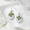 Silver Tone Oval Pressed Flower Drop Earrings in Seven Designs view 12