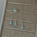 Aqua Blue Cushion Crystal Necklace Bracelet Earrings Ring view 4