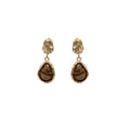 Gold Textured Stud Brown Teardrop Stone Drop Earrings view 5