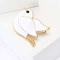 White Enamel Dove Brooch With Gold Tone Crystal Outline view 2
