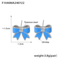 Enamel Bow Stud Earrings Pink White Blue Gold and Steel Frames view 9