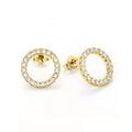 Gold Silver Clear Pave Open Circle Studs and Pendant Necklace view 6