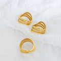 Gold Steel Triple Band Wavy Openwork Ring Wide Shank view 2
