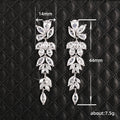 Silver Tone Clear Stone Leaf Cluster Long Drop Earrings view 5