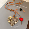 Layered Heart Pendant Cord Necklace in Brown and Red view 4