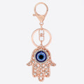 Rose Gold Filigree Hamsa Hand Blue Evil Eye Keychain view 3