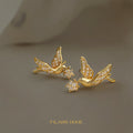 Gold-Tone Pave Bird Holding Crystal Flower Stud Earrings view 6