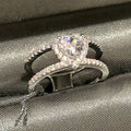 Silver Tone Heart Crystal Bypass Ring Polished Statement Fashion Jewelry view 1