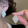 Textured Diamond Shape Stud Earrings With Crystal Accents view 3