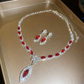 Pave Flower Marquise Teardrop Necklace Earring Set Three Colors view 8
