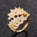 Gold Tone Baguette Stone Leaf Cluster Open Ring with Clear Stone Accents view 4
