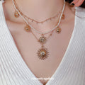Layered Gold Sun Pendant Pearl Multi Strand Necklace view 3